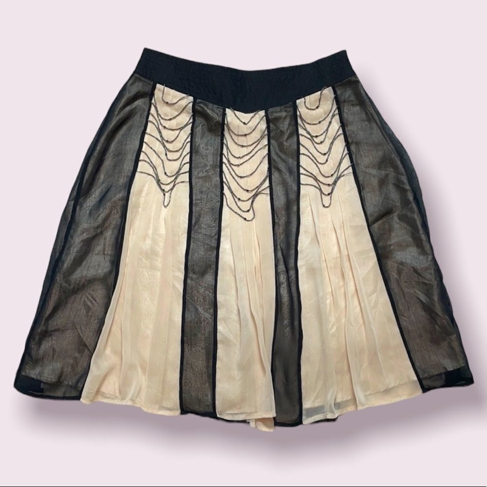 Azwell Vintage Sheer Black & Creme Beaded Midi Skirt